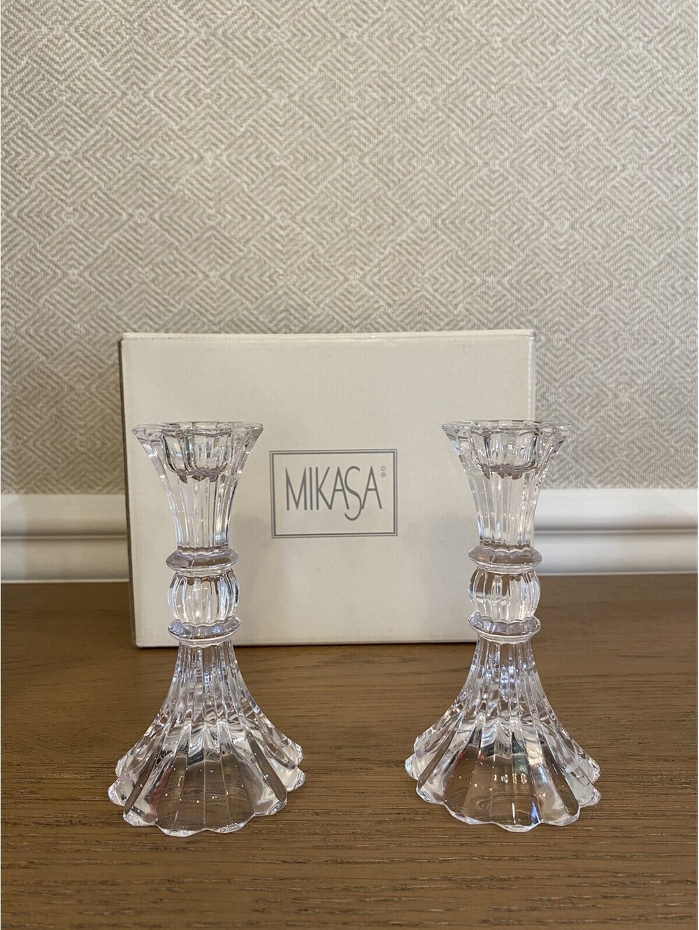 Mikasa “STERLING” Crystal Candlesticks 5” Austria Set of 2 with Box & Stickers